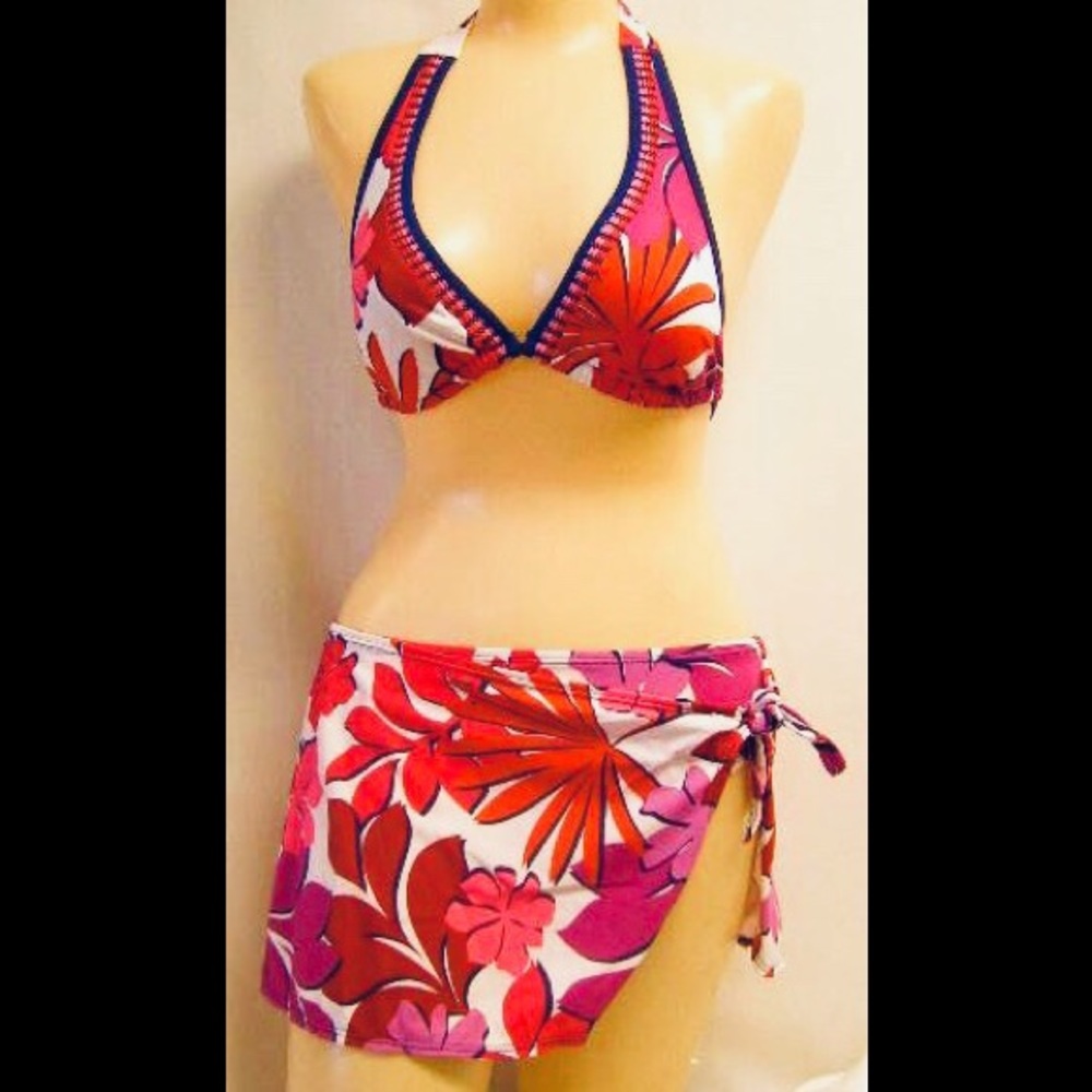 12 NWT pink white skirted two piece bikini